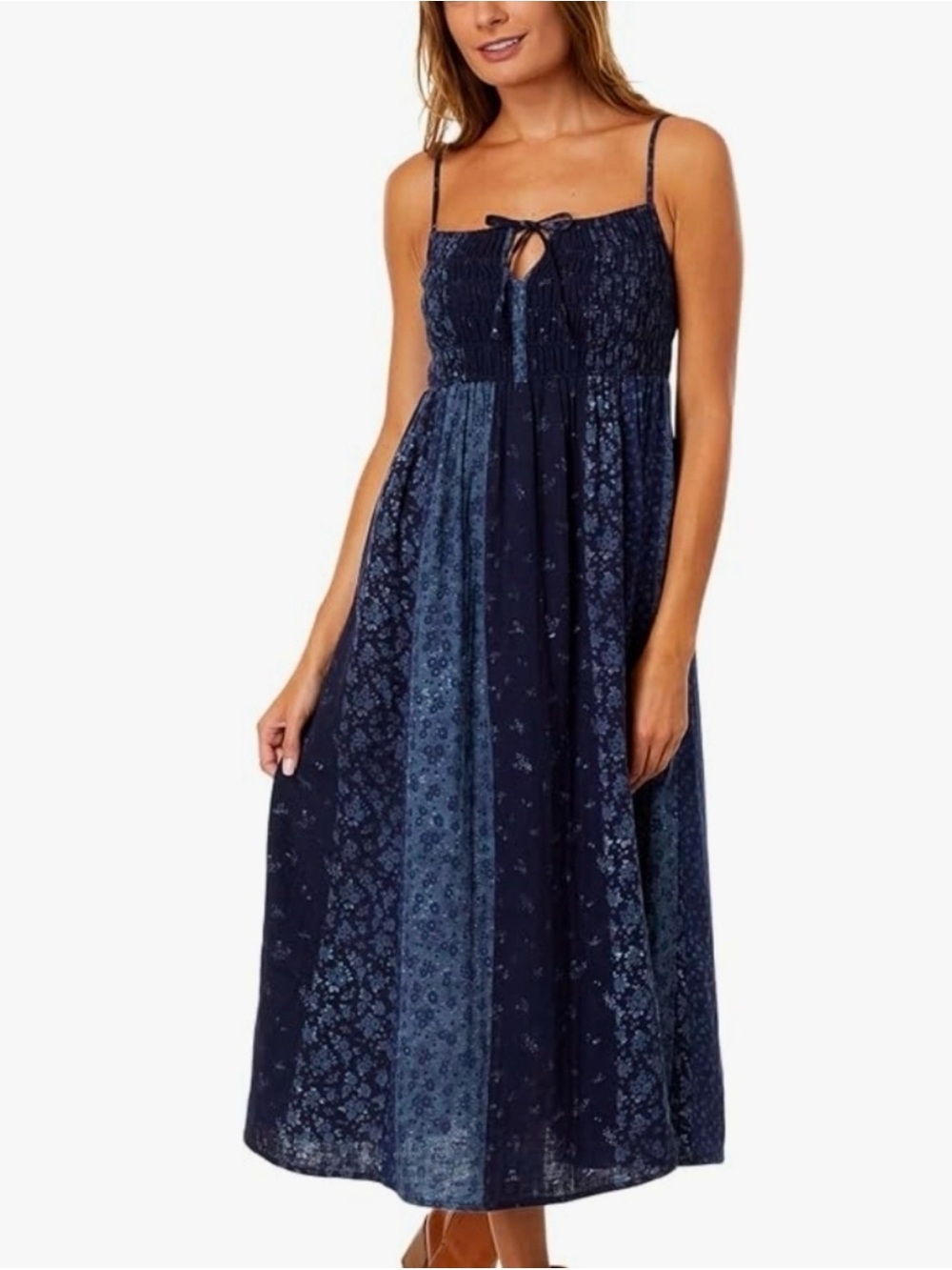 Lucky Brand Blue Floral Print Maxi Dress 100% Cotton